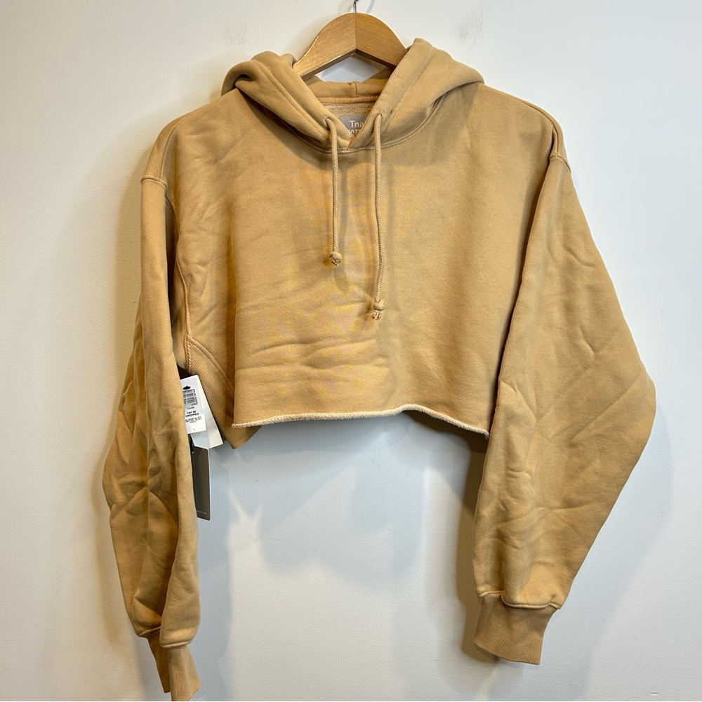 Aritzia TNA Cozy AF Boyfriend Cropped Hoodie Sweatshirt Sand Bluff Tan